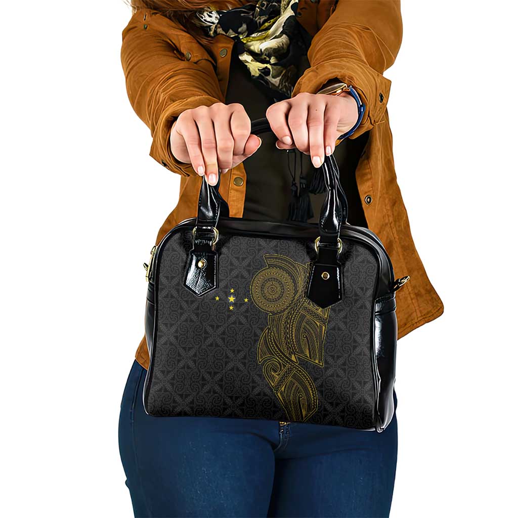 Niue Polynesian Hiapo Tattoo Art Shoulder Handbag Half Style Black Gold Color - Polynesian Pride