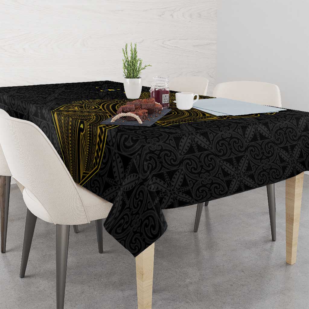 Niue Polynesian Hiapo Tattoo Art Tablecloth Half Style Black Gold Color - Polynesian Pride