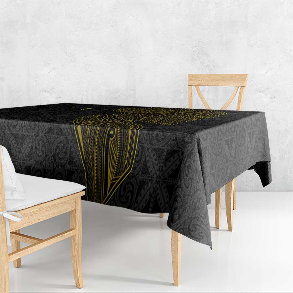 Niue Polynesian Hiapo Tattoo Art Tablecloth Half Style Black Gold Color - Polynesian Pride