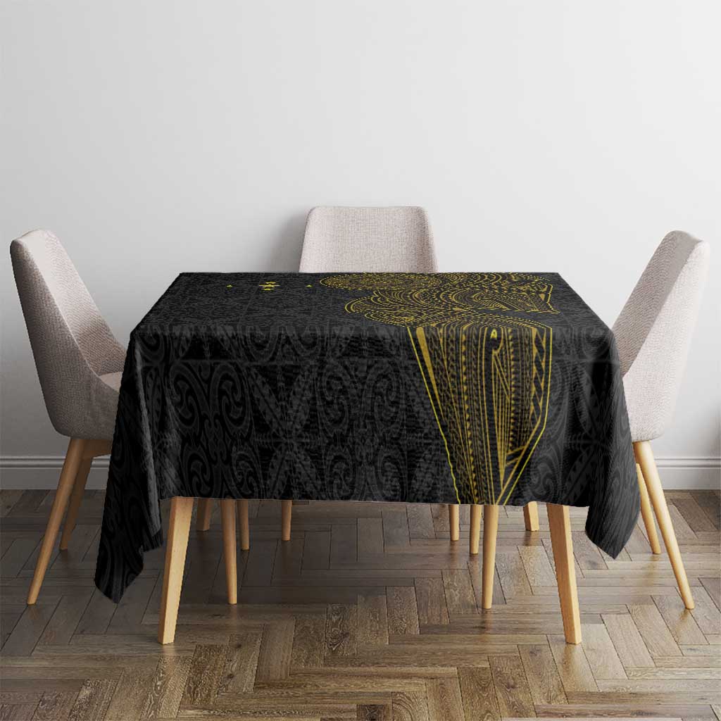 Niue Polynesian Hiapo Tattoo Art Tablecloth Half Style Black Gold Color - Polynesian Pride