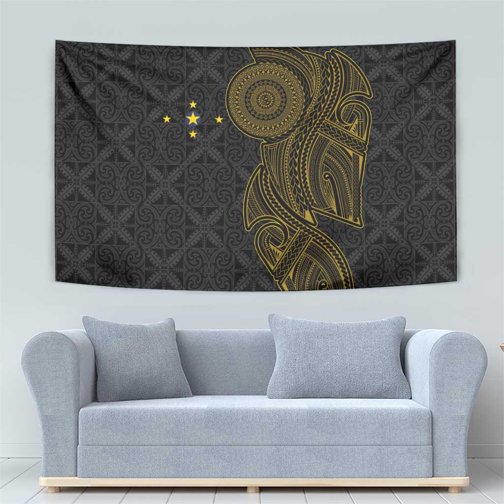 Niue Polynesian Hiapo Tattoo Art Tapestry Half Style Black Gold Color - Polynesian Pride