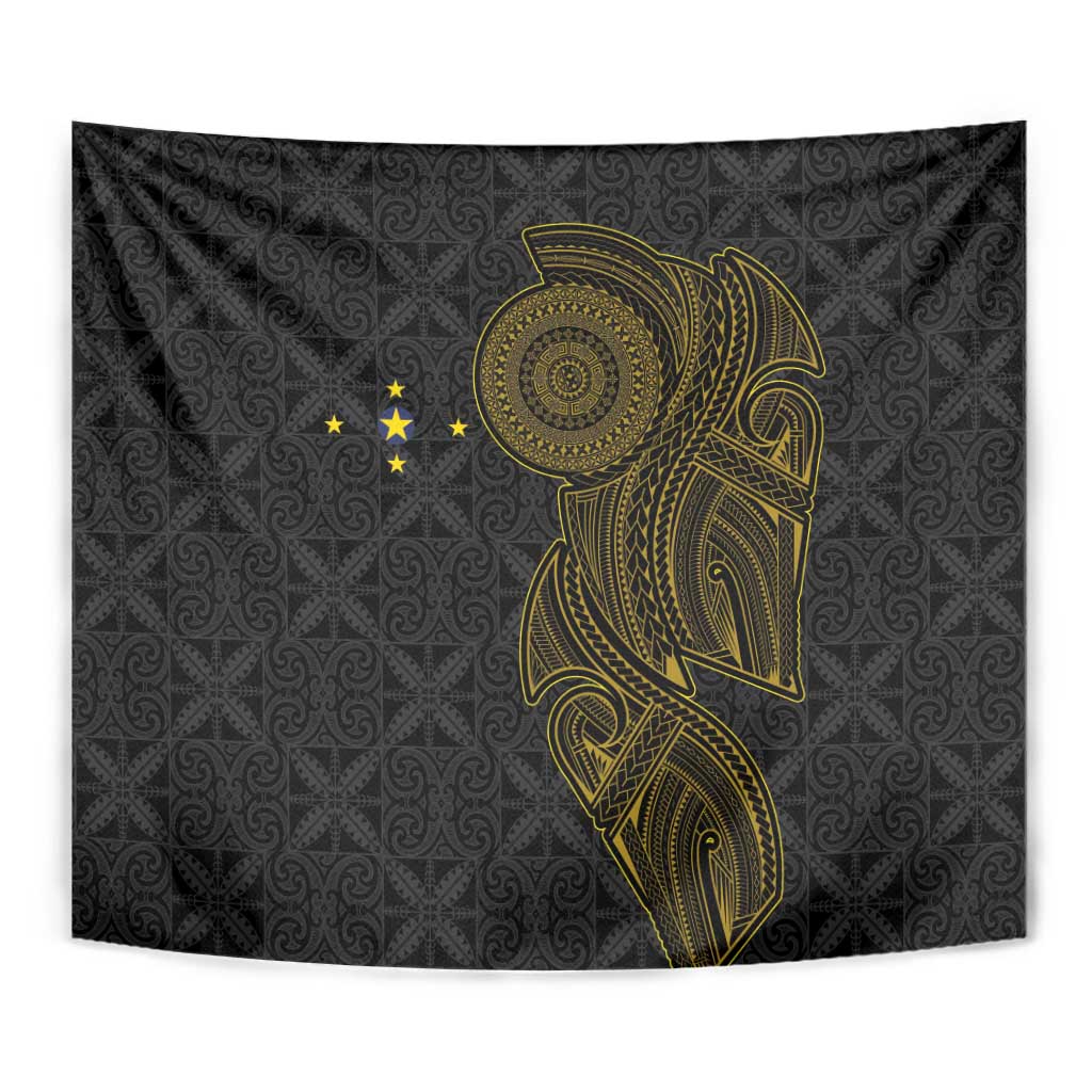 Niue Polynesian Hiapo Tattoo Art Tapestry Half Style Black Gold Color - Polynesian Pride