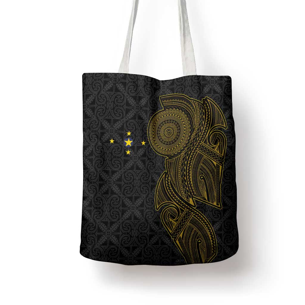 Niue Polynesian Hiapo Tattoo Art Tote Bag Half Style Black Gold Color - Polynesian Pride