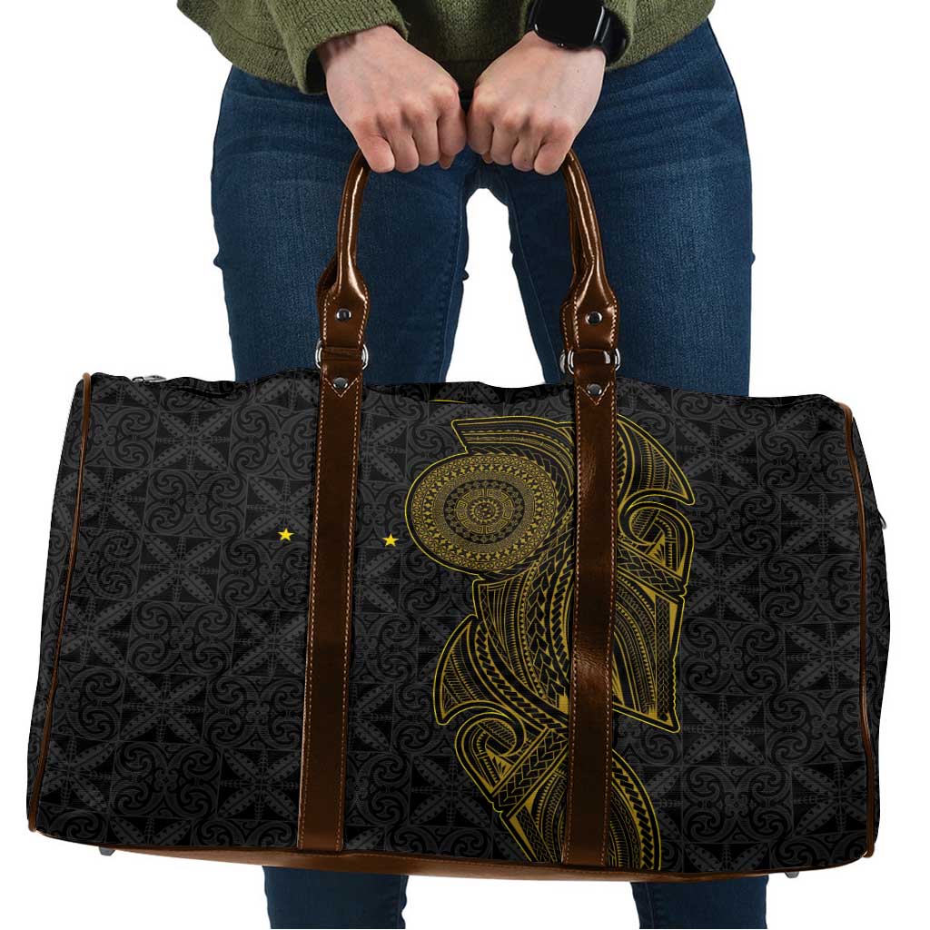 Niue Polynesian Hiapo Tattoo Art Travel Bag Half Style Black Gold Color - Polynesian Pride