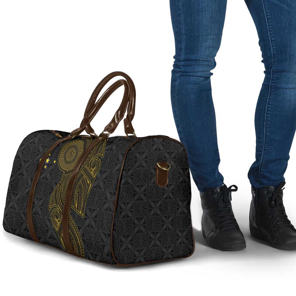Niue Polynesian Hiapo Tattoo Art Travel Bag Half Style Black Gold Color - Polynesian Pride