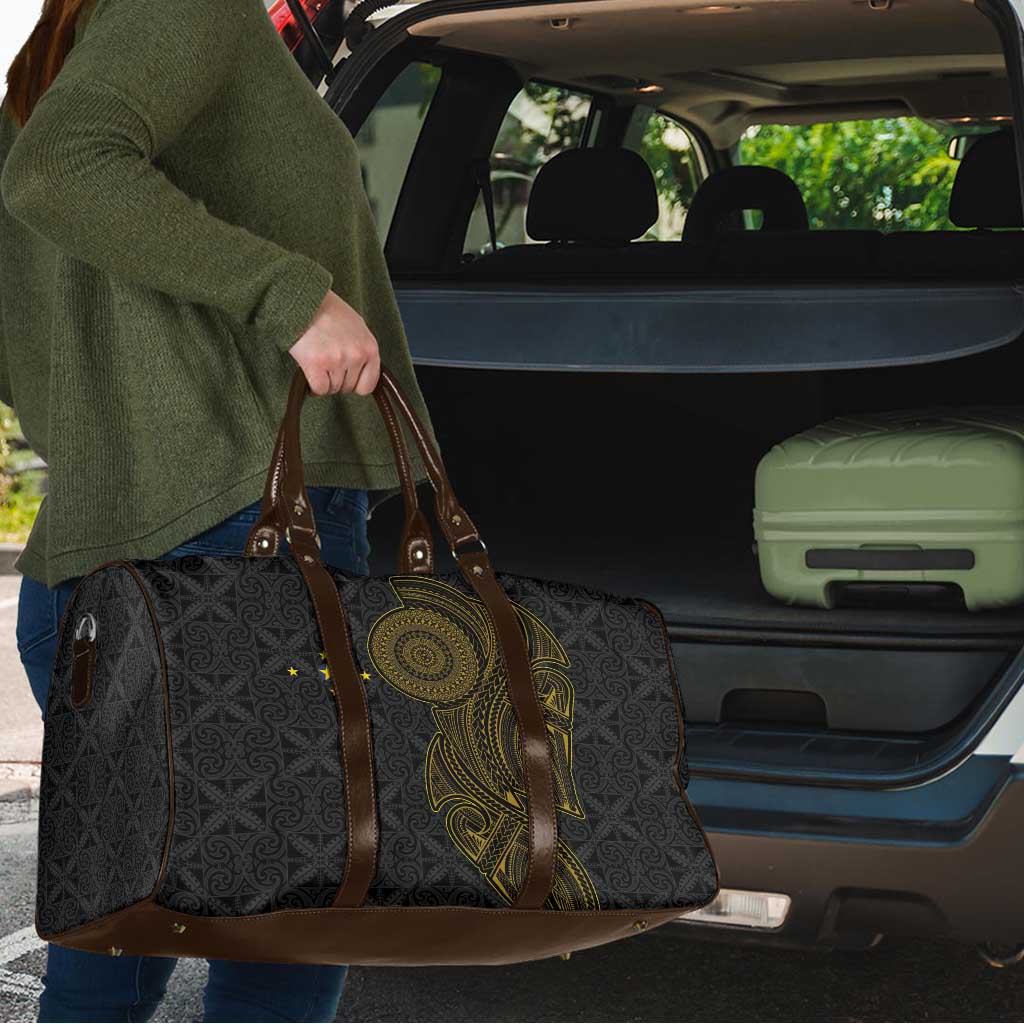 Niue Polynesian Hiapo Tattoo Art Travel Bag Half Style Black Gold Color - Polynesian Pride