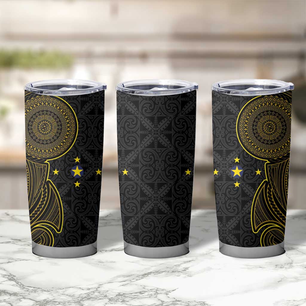 Niue Polynesian Hiapo Tattoo Art Tumbler Cup Half Style Black Gold Color - Polynesian Pride