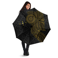 Niue Polynesian Hiapo Tattoo Art Umbrella Half Style Black Gold Color - Polynesian Pride
