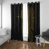 Niue Polynesian Hiapo Tattoo Art Window Curtain Half Style Black Gold Color - Polynesian Pride