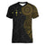 Niue Polynesian Hiapo Tattoo Art Women V-Neck T-Shirt Half Style Black Gold Color - Polynesian Pride