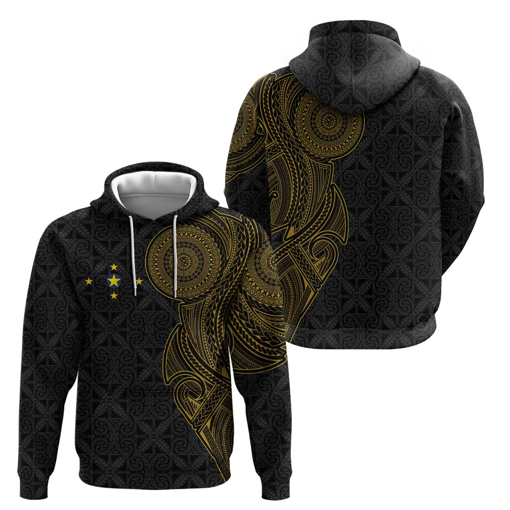 Niue Polynesian Hiapo Tattoo Art Zip Hoodie Half Style Black Gold Color - Polynesian Pride