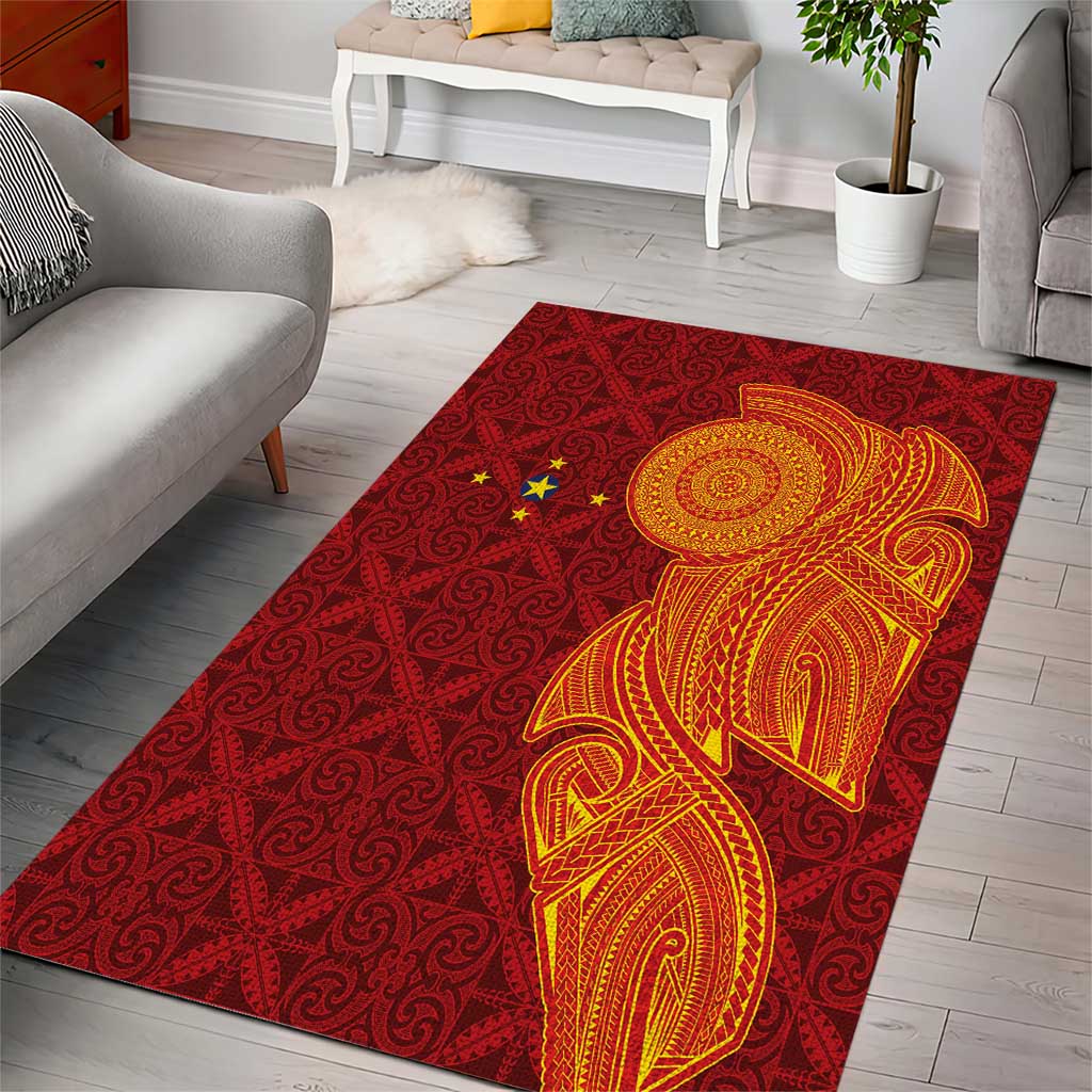Niue Polynesian Hiapo Tattoo Art Area Rug Half Style Red Yellow Color - Polynesian Pride