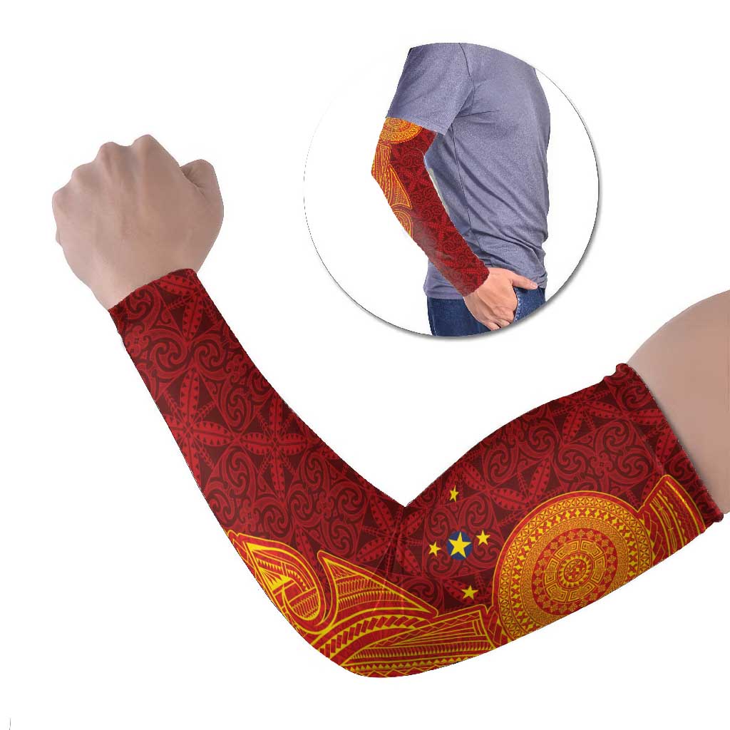Niue Polynesian Hiapo Tattoo Art Arm Sleeves Half Style Red Yellow Color - Polynesian Pride