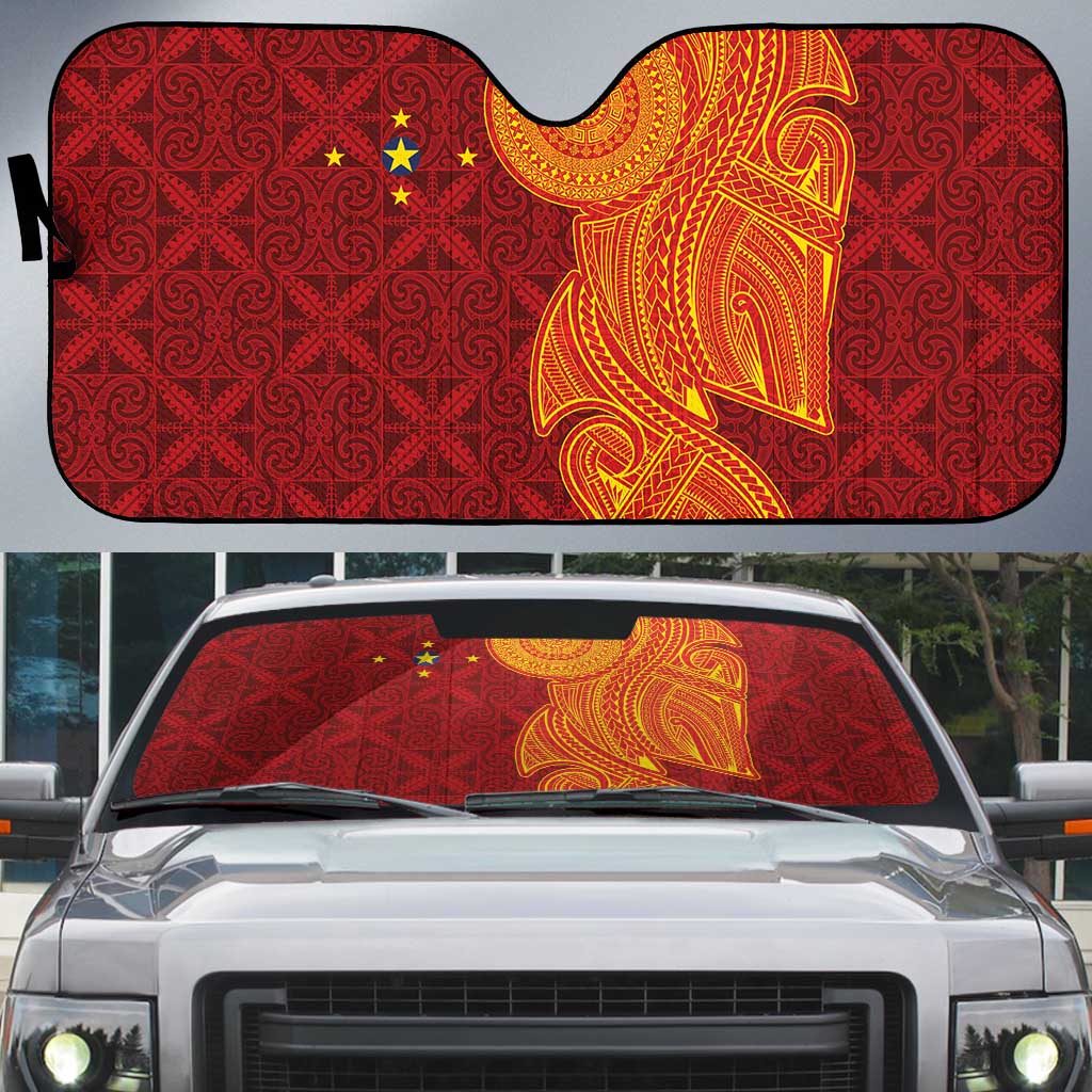 Niue Polynesian Hiapo Tattoo Art Auto Sun Shade Half Style Red Yellow Color - Polynesian Pride