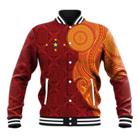 Niue Polynesian Hiapo Tattoo Art Baseball Jacket Half Style Red Yellow Color - Polynesian Pride