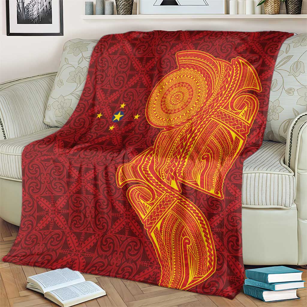 Niue Polynesian Hiapo Tattoo Art Blanket Half Style Red Yellow Color - Polynesian Pride