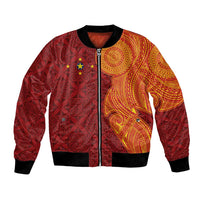 Niue Polynesian Hiapo Tattoo Art Bomber Jacket Half Style Red Yellow Color - Polynesian Pride