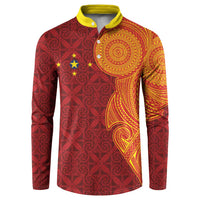 Niue Polynesian Hiapo Tattoo Art Button Sweatshirt Half Style Red Yellow Color - Polynesian Pride