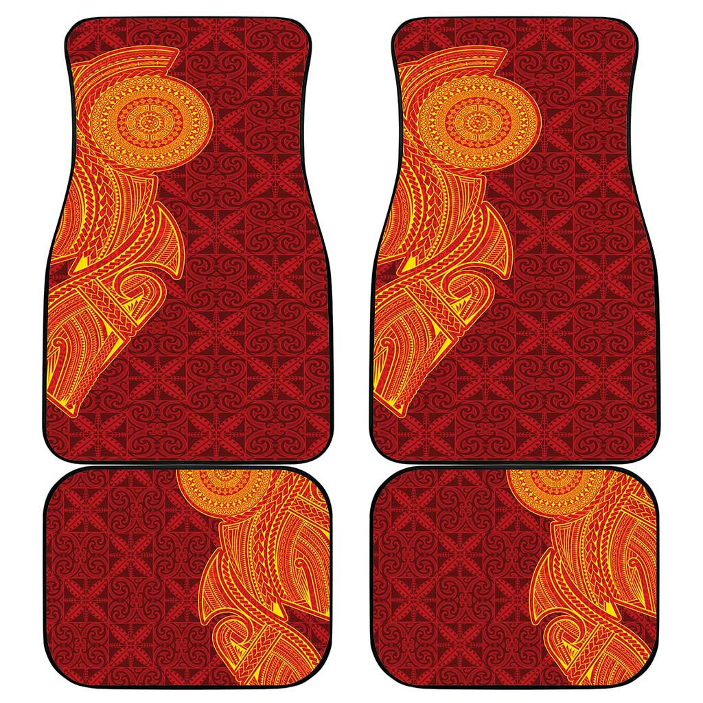 Niue Polynesian Hiapo Tattoo Art Car Mats Half Style Red Yellow Color - Polynesian Pride