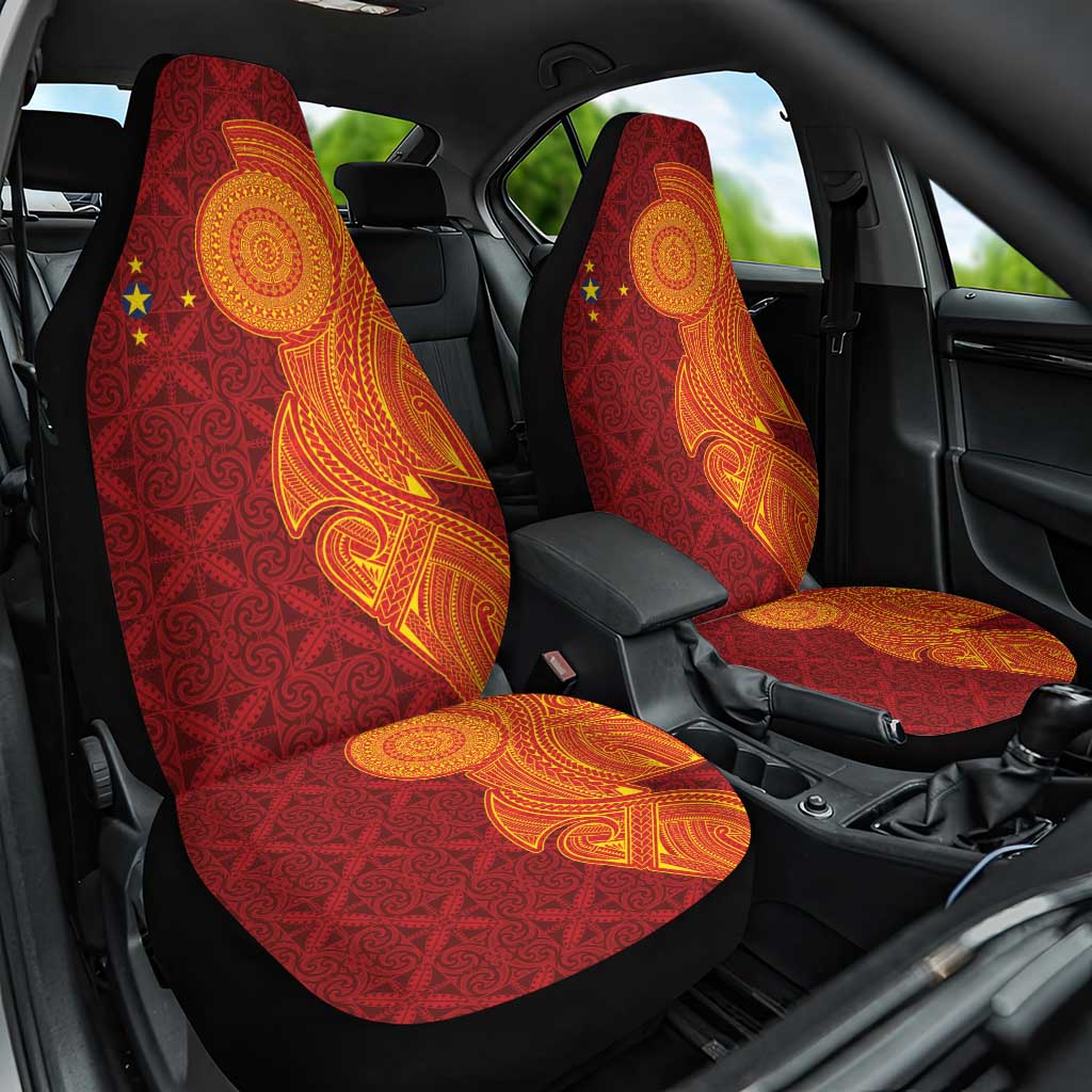 Niue Polynesian Hiapo Tattoo Art Car Seat Cover Half Style Red Yellow Color - Polynesian Pride
