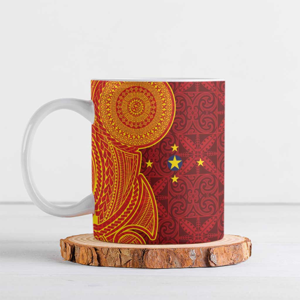 Niue Polynesian Hiapo Tattoo Art Ceramic Mug Half Style Red Yellow Color - Polynesian Pride