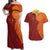 Niue Polynesian Hiapo Tattoo Art Couples Matching Off Shoulder Maxi Dress and Hawaiian Shirt Half Style Red Yellow Color - Polynesian Pride