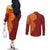 Niue Polynesian Hiapo Tattoo Art Couples Matching Off The Shoulder Long Sleeve Dress and Long Sleeve Button Shirt Half Style Red Yellow Color - Polynesian Pride