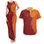 Niue Polynesian Hiapo Tattoo Art Couples Matching Tank Maxi Dress and Hawaiian Shirt Half Style Red Yellow Color - Polynesian Pride