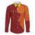 Niue Polynesian Hiapo Tattoo Art Family Matching Long Sleeve Bodycon Dress and Hawaiian Shirt Half Style Red Yellow Color - Polynesian Pride