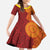 Niue Polynesian Hiapo Tattoo Art Family Matching Off The Shoulder Long Sleeve Dress and Hawaiian Shirt Half Style Red Yellow Color - Polynesian Pride