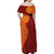 Niue Polynesian Hiapo Tattoo Art Family Matching Off Shoulder Maxi Dress and Hawaiian Shirt Half Style Red Yellow Color - Polynesian Pride