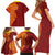 Niue Polynesian Hiapo Tattoo Art Family Matching Short Sleeve Bodycon Dress and Hawaiian Shirt Half Style Red Yellow Color - Polynesian Pride