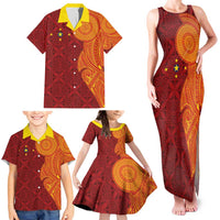 Niue Polynesian Hiapo Tattoo Art Family Matching Tank Maxi Dress and Hawaiian Shirt Half Style Red Yellow Color - Polynesian Pride
