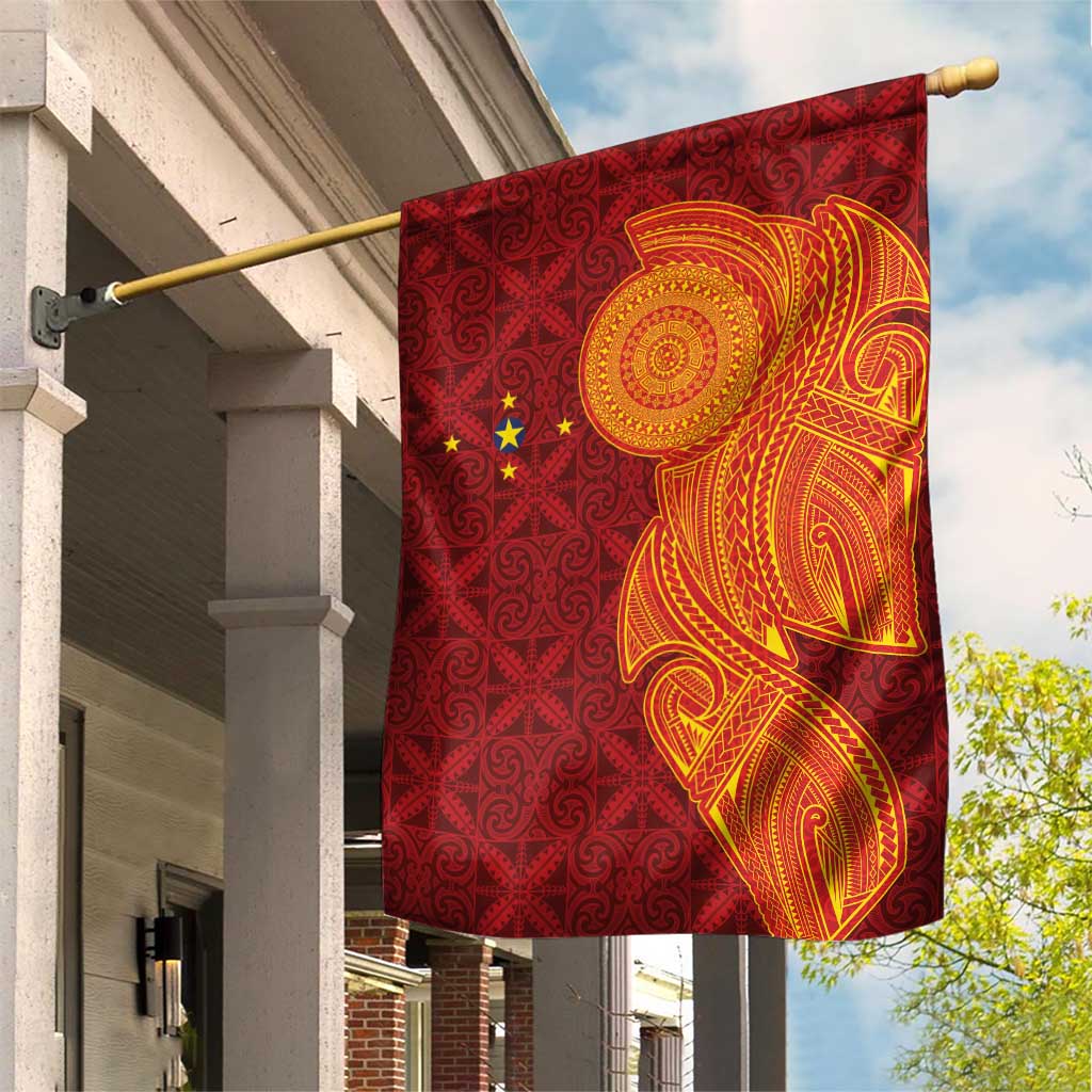 Niue Polynesian Hiapo Tattoo Art Garden Flag Half Style Red Yellow Color - Polynesian Pride