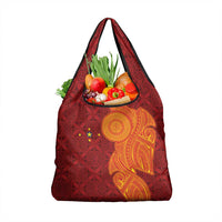 Niue Polynesian Hiapo Tattoo Art Grocery Bag Half Style Red Yellow Color - Polynesian Pride