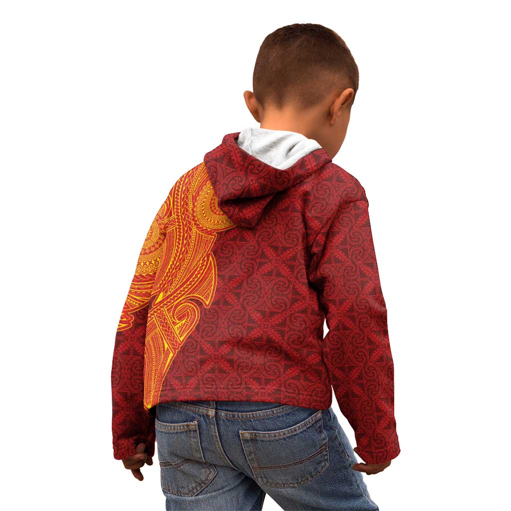 Niue Polynesian Hiapo Tattoo Art Kid Hoodie Half Style Red Yellow Color - Polynesian Pride