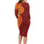 Niue Polynesian Hiapo Tattoo Art Long Sleeve Bodycon Dress Half Style Red Yellow Color - Polynesian Pride