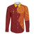 Niue Polynesian Hiapo Tattoo Art Long Sleeve Button Shirt Half Style Red Yellow Color - Polynesian Pride