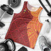 Niue Polynesian Hiapo Tattoo Art Men Tank Top Half Style Red Yellow Color - Polynesian Pride
