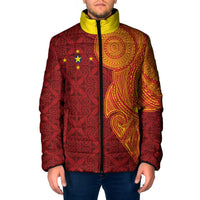 Niue Polynesian Hiapo Tattoo Art Padded Jacket Half Style Red Yellow Color - Polynesian Pride