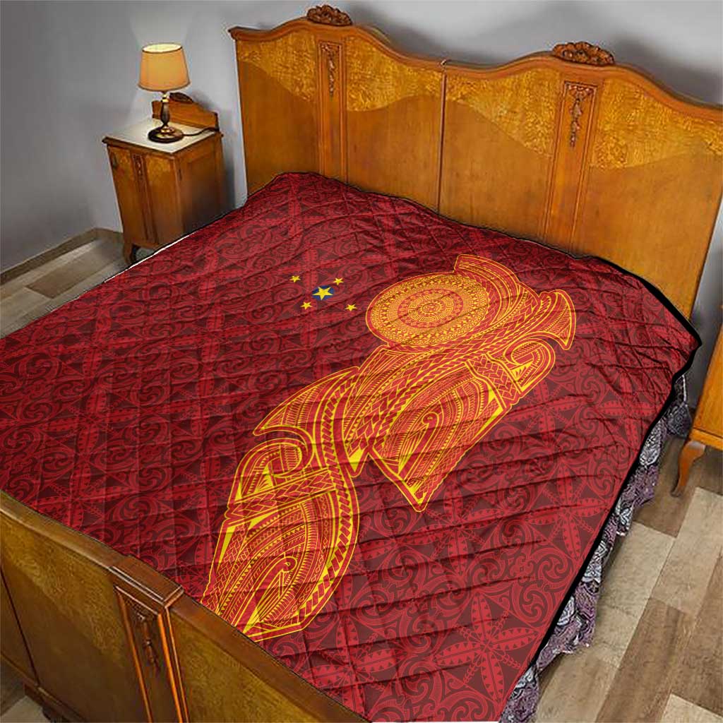 Niue Polynesian Hiapo Tattoo Art Quilt Half Style Red Yellow Color - Polynesian Pride