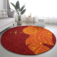Niue Polynesian Hiapo Tattoo Art Round Carpet Half Style Red Yellow Color - Polynesian Pride