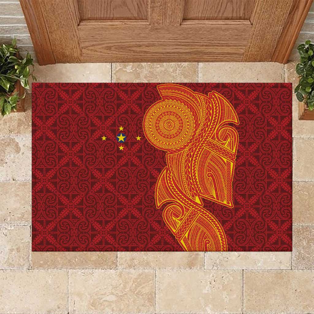 Niue Polynesian Hiapo Tattoo Art Rubber Doormat Half Style Red Yellow Color - Polynesian Pride