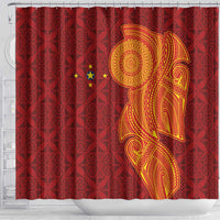 Niue Polynesian Hiapo Tattoo Art Shower Curtain Half Style Red Yellow Color - Polynesian Pride