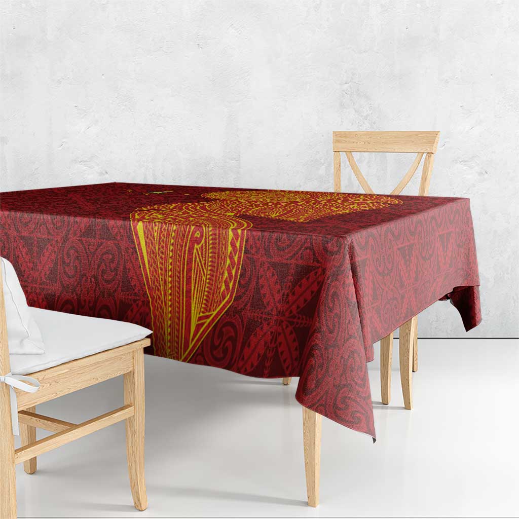 Niue Polynesian Hiapo Tattoo Art Tablecloth Half Style Red Yellow Color - Polynesian Pride