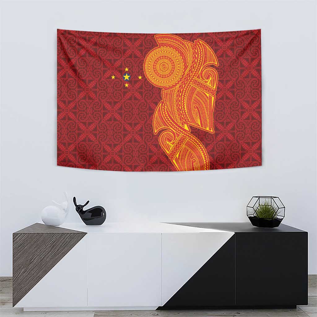 Niue Polynesian Hiapo Tattoo Art Tapestry Half Style Red Yellow Color - Polynesian Pride