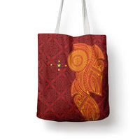 Niue Polynesian Hiapo Tattoo Art Tote Bag Half Style Red Yellow Color - Polynesian Pride