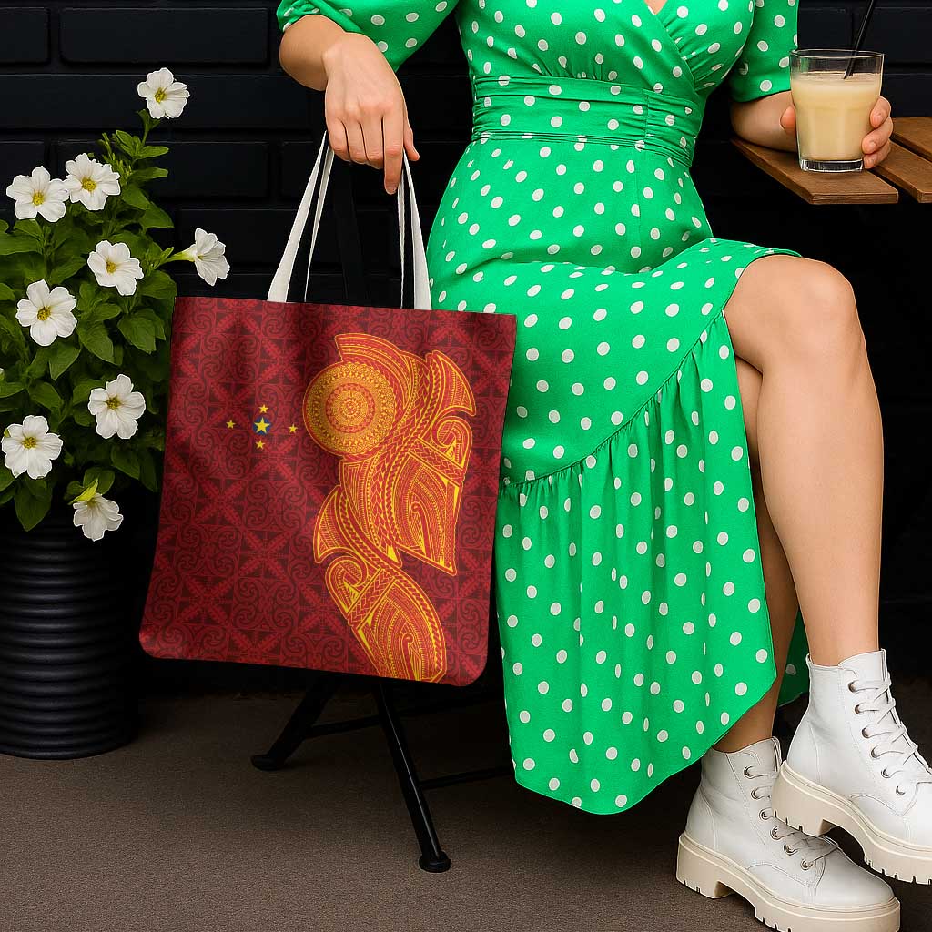 Niue Polynesian Hiapo Tattoo Art Tote Bag Half Style Red Yellow Color - Polynesian Pride