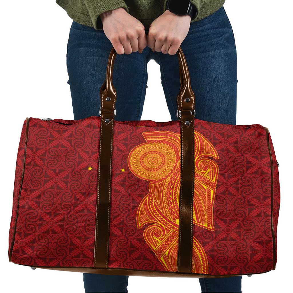 Niue Polynesian Hiapo Tattoo Art Travel Bag Half Style Red Yellow Color - Polynesian Pride