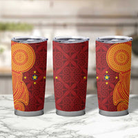 Niue Polynesian Hiapo Tattoo Art Tumbler Cup Half Style Red Yellow Color - Polynesian Pride